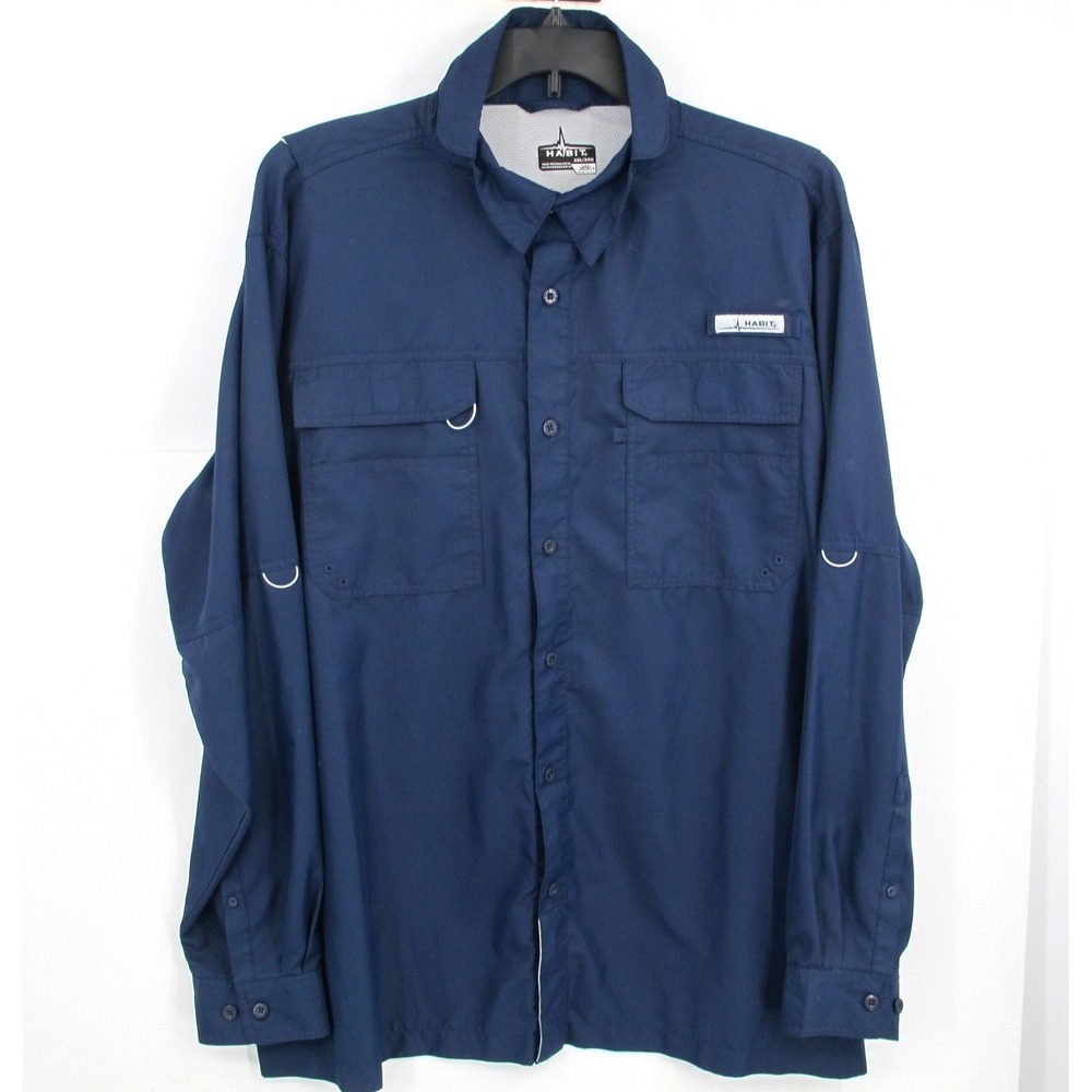 Habit Long Sleeve Vented‎ Fishing Shirt 40+ Solar Factor Men's 2XL Blue